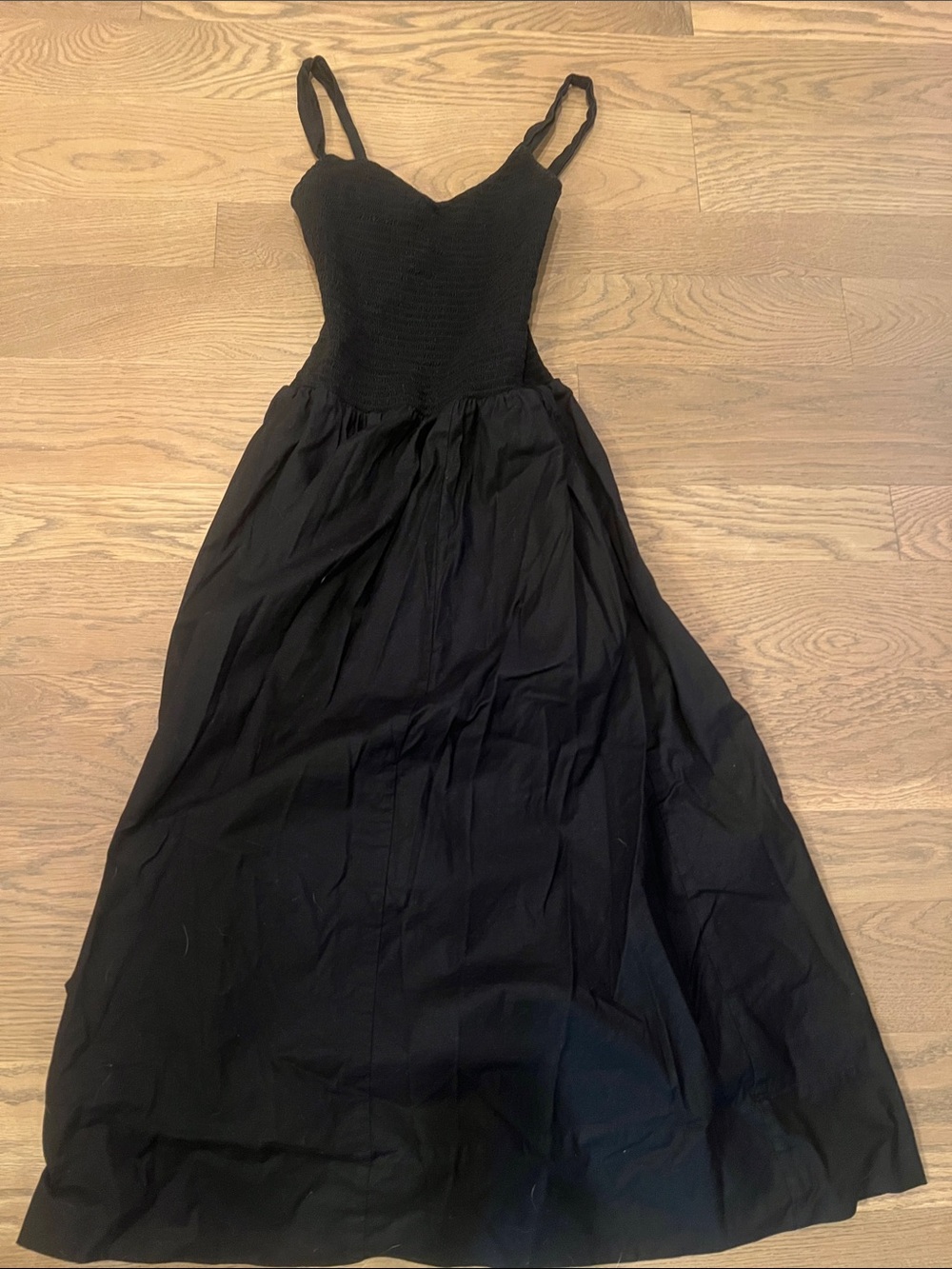 Reformation Black Smocked Bodice Spaghetti Strap Maxi Dress